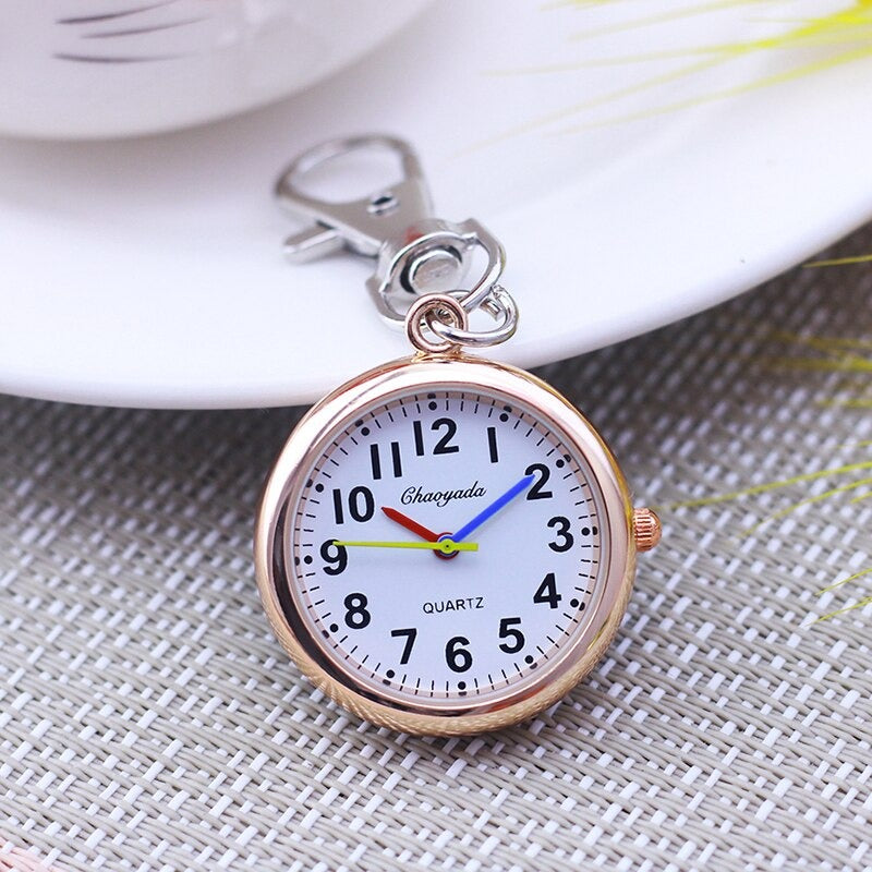 Multi-color Minimalist Round Dial Buckle Pendant Keychain Quartz Analog Pocket Watches