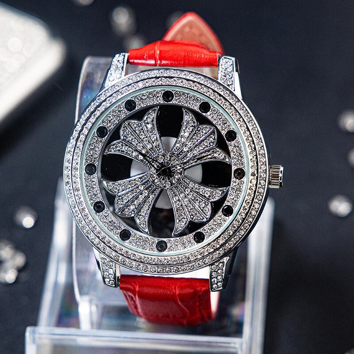 Dazzling Interstellar Rhinestone Bejeweled with Soft Vegan Leather Strap Quartz Watches