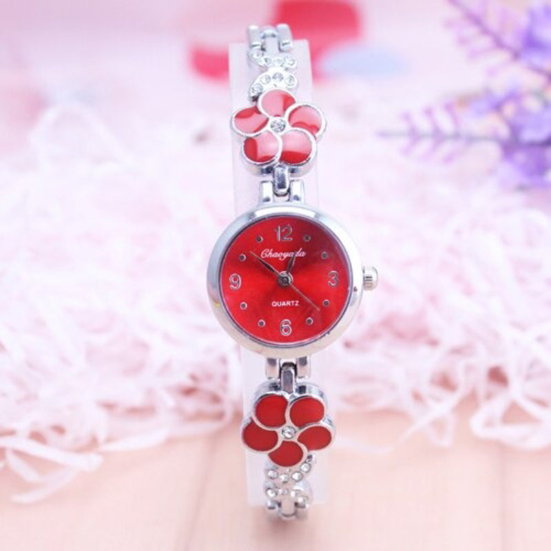 Stainless Steel Multi-color Dainty Flower Bracelet Quartz Watches