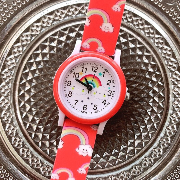 Cartoon Rainbow Cloud Printed Silicone Band Quartz Watches for Kids