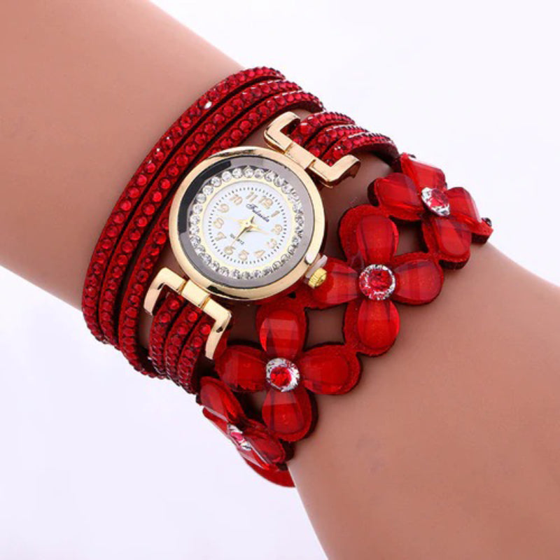 Fashionable Multi-layer Rhinestone Flower Bracelet Quartz Watches