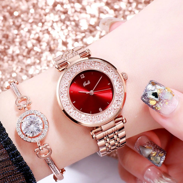 Lavish Rhinestone Emblazed in Stainless Steel Quartz Watches