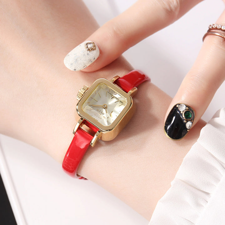 Cute Vintage Square Case with Thin Vegan Leather Band Quartz Watches