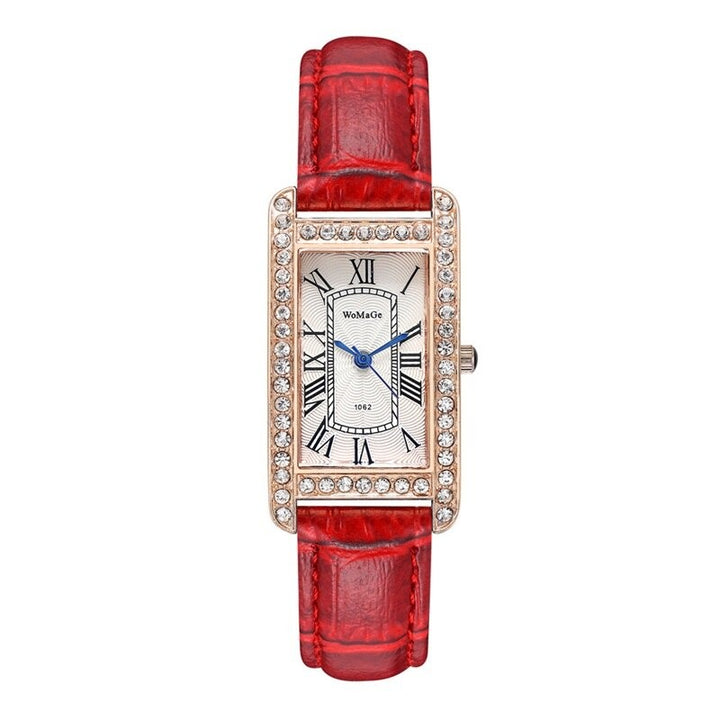 Retro-Chic Rhinestone Accented Vegan Leather Band Quartz Watches