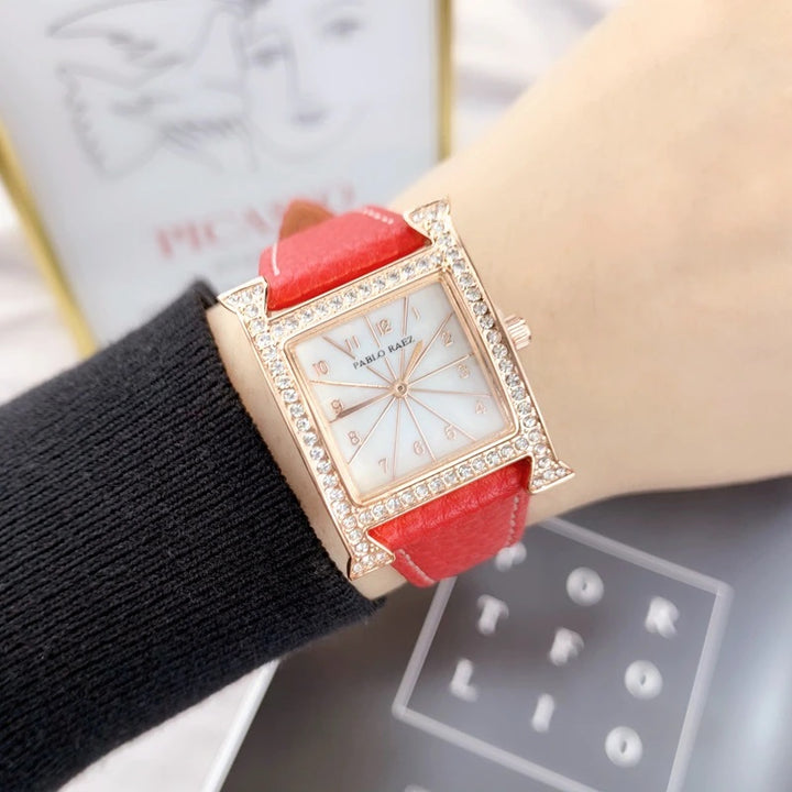 Top Notch Women's Rhinestone Accented Vegan Leather Quartz Watches