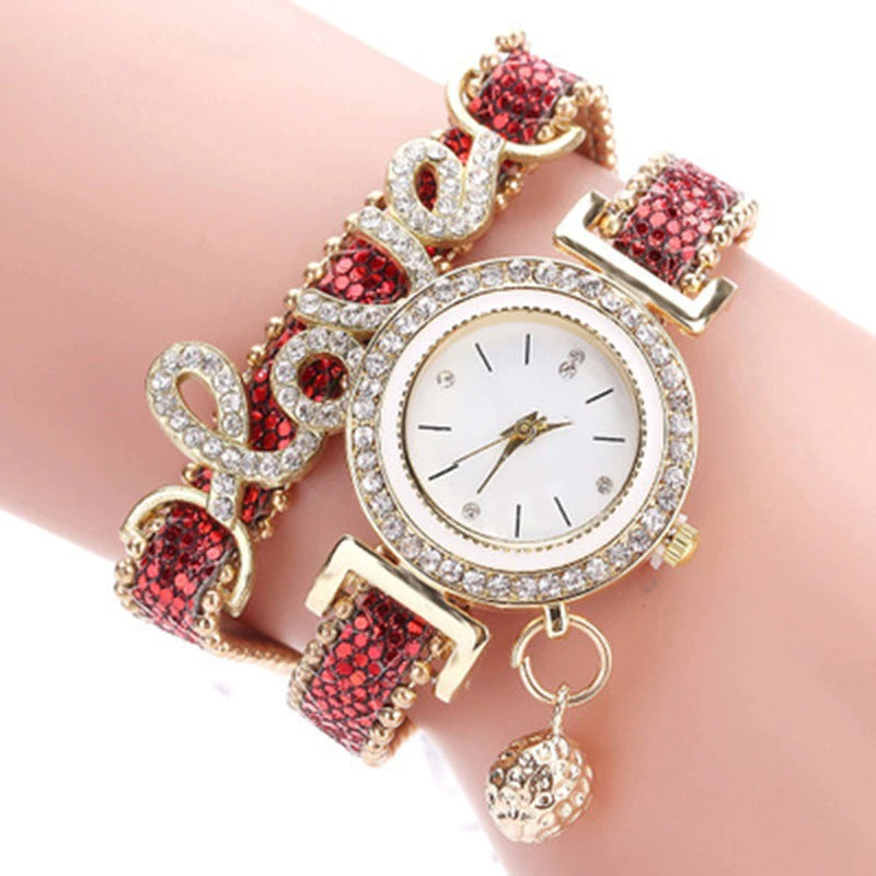 Sparkling Rhinestone Studded Love Heart Fashion Bracelet Quartz Watches