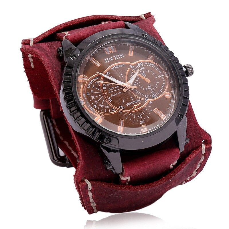 Genuine Leather Strap Vintage Cuff Quartz Watches