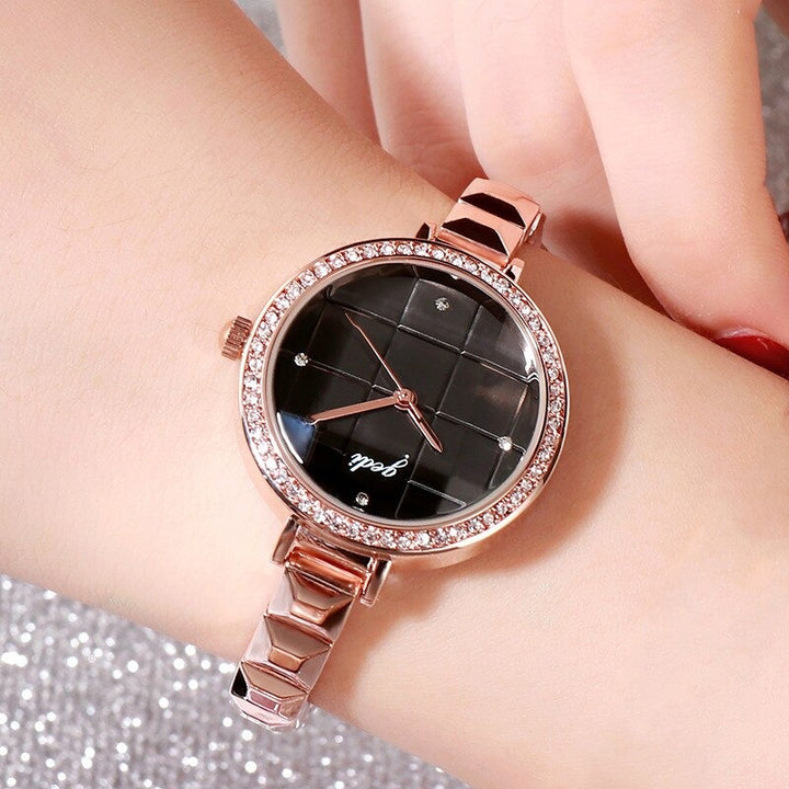 Glam Fashion Rhinestone Surface with Ultra-thin Band Quartz Watches