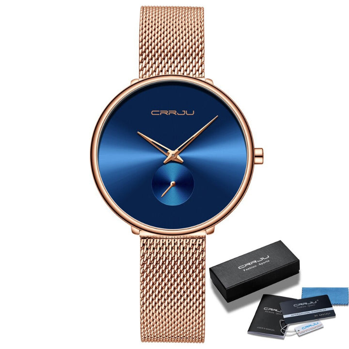 Women's Casual Minimalist Slim Mesh Belt Waterproof Quartz Watches