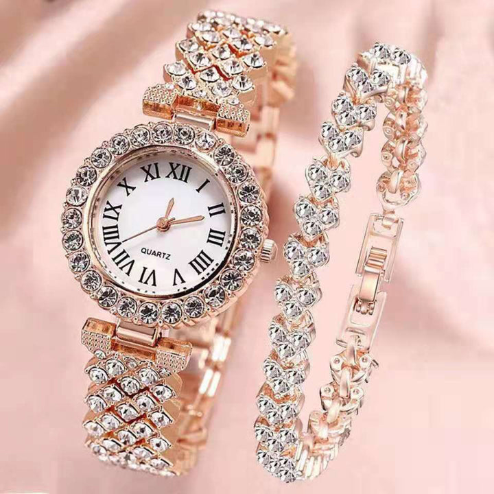 Lavish Fashion Roman Numeral Rhinestone Encrusted Bracelet Quartz Watches