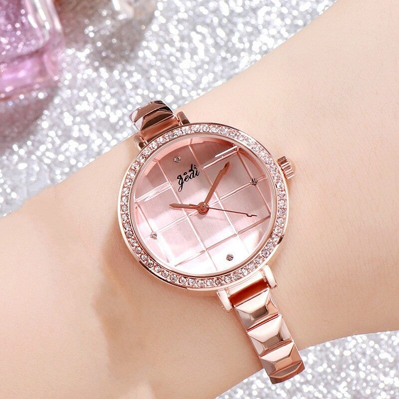 Glam Fashion Rhinestone Surface with Ultra-thin Band Quartz Watches