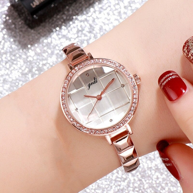 Glam Fashion Rhinestone Surface with Ultra-thin Band Quartz Watches