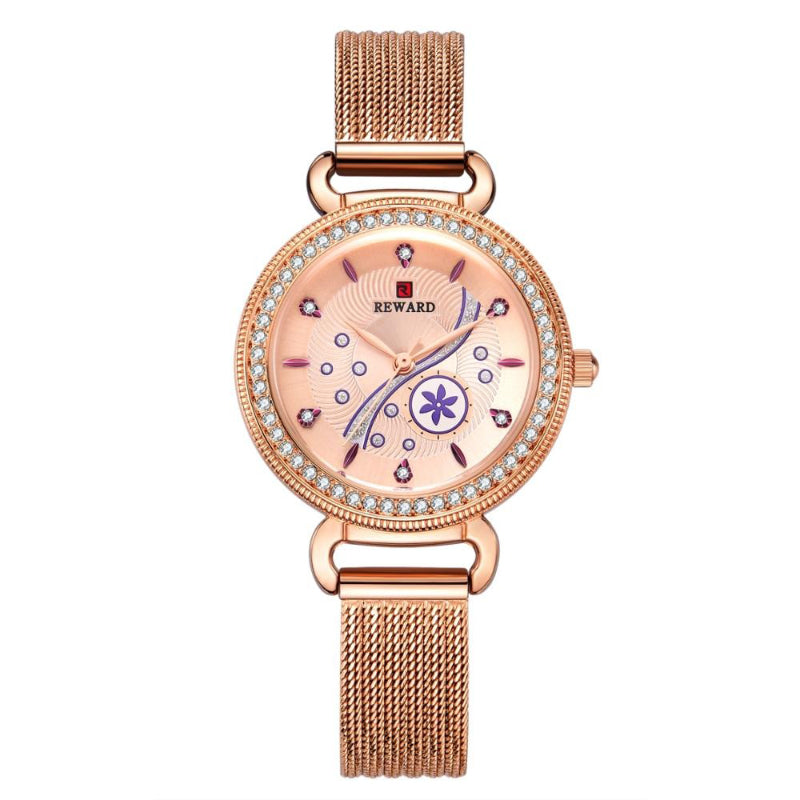 Striking Flower Dial with Rhinestone Embellished Quartz Watches