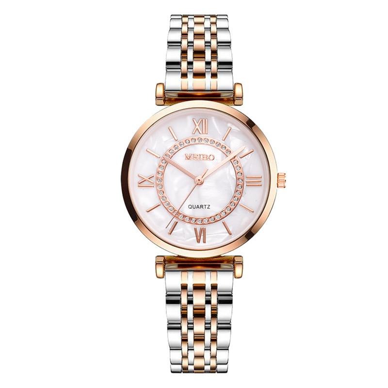 Rhinestone Accents Dial with Stainless Steel Strap Quartz Watches