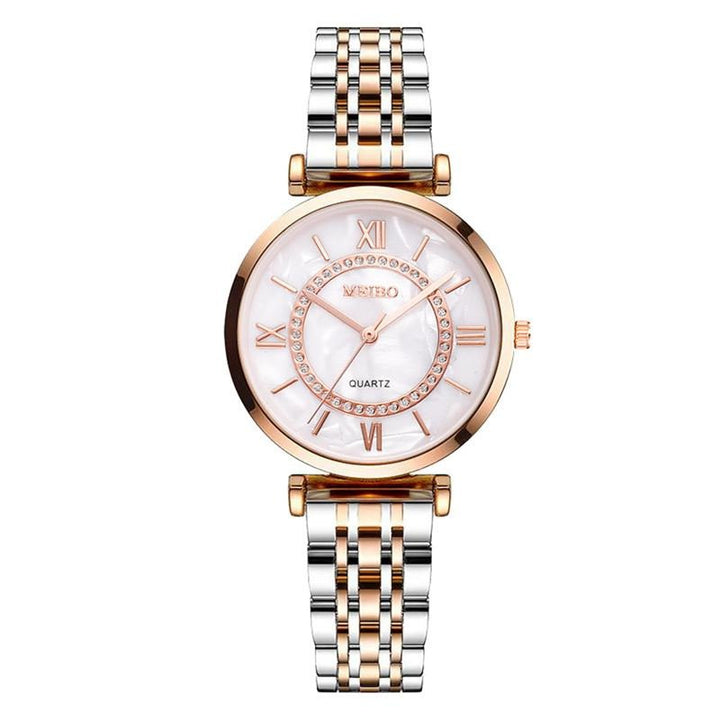Rhinestone Accents Dial with Stainless Steel Strap Quartz Watches
