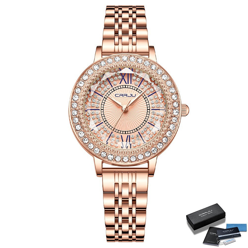 Elegant and Bright Rhinestone Embellished Round Dial Quartz Watches