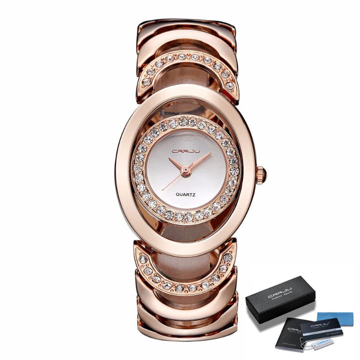 Elegant Round Case Rhinestone Bejeweled Bracelet Quartz Watches