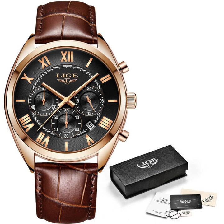 Luxury Waterproof Vegan Leather Strap Sports Chronograph Quartz Watches