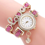 Sparkling Rhinestone Studded Love Heart Fashion Bracelet Quartz Watches