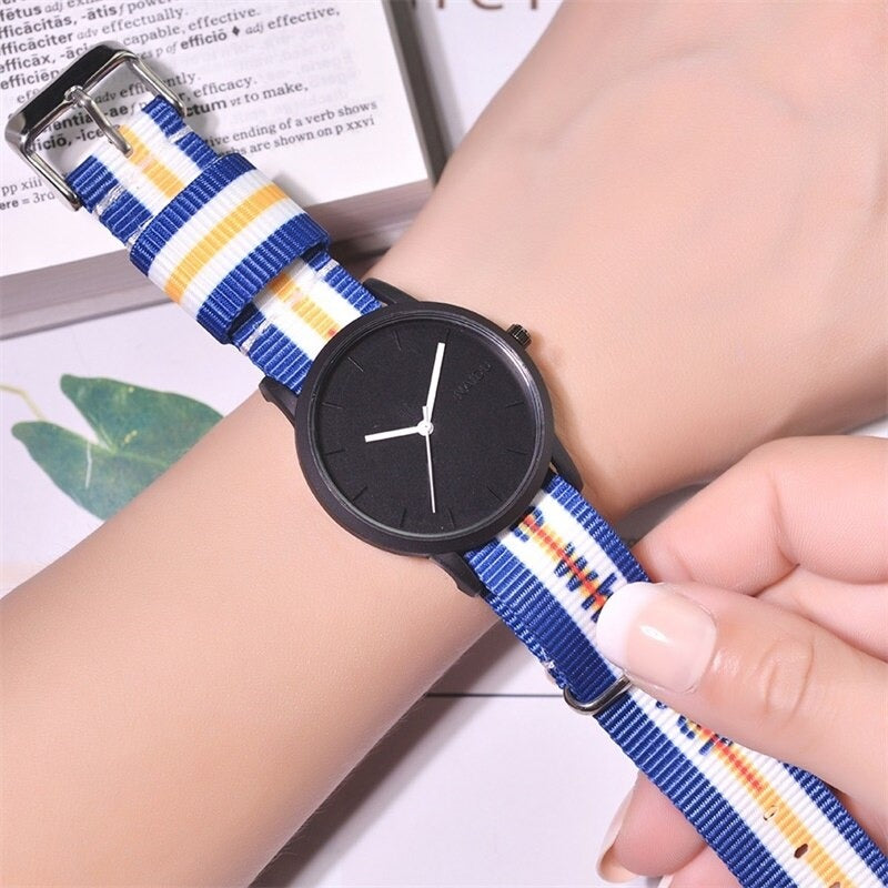 Multicolor Printed Canvas Band Sports Quartz Watches