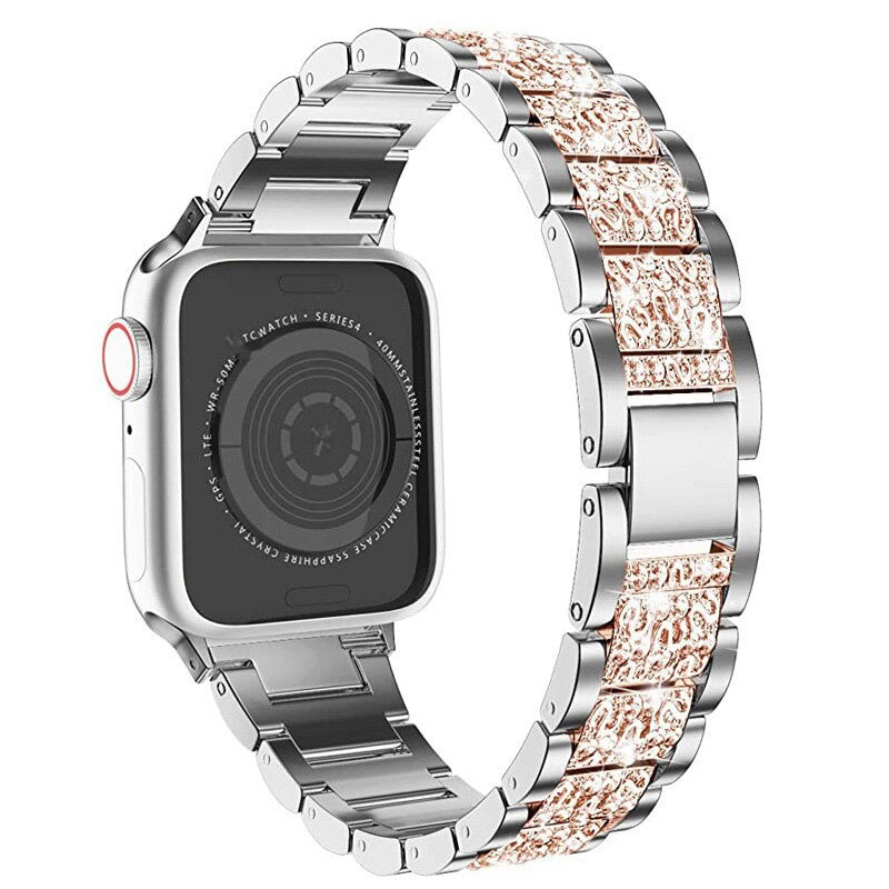 Stainless Steel Rhinestone-studded Replacement Strap for Apple Watches
