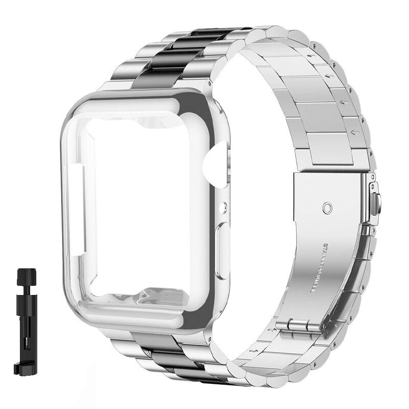 Case and Stainless Steel Strap Replacement Set for Apple Watches