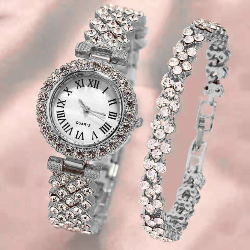 Lavish Fashion Roman Numeral Rhinestone Encrusted Bracelet Quartz Watches