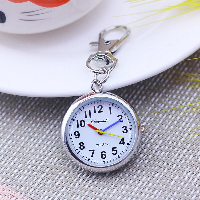 Multi-color Minimalist Round Dial Buckle Pendant Keychain Quartz Analog Pocket Watches