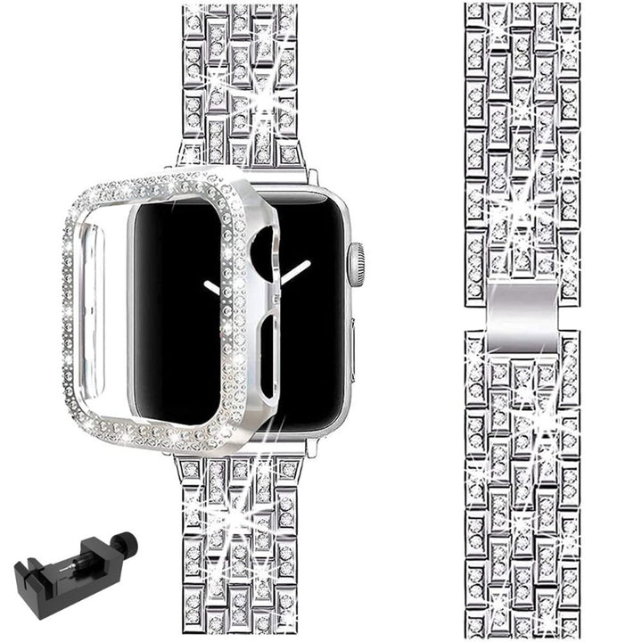 Dazzling Rhinestone Studded Apple Watch Case and Strap Mod Kits
