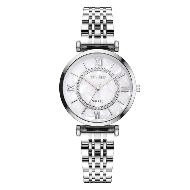 Rhinestone Accents Dial with Stainless Steel Strap Quartz Watches