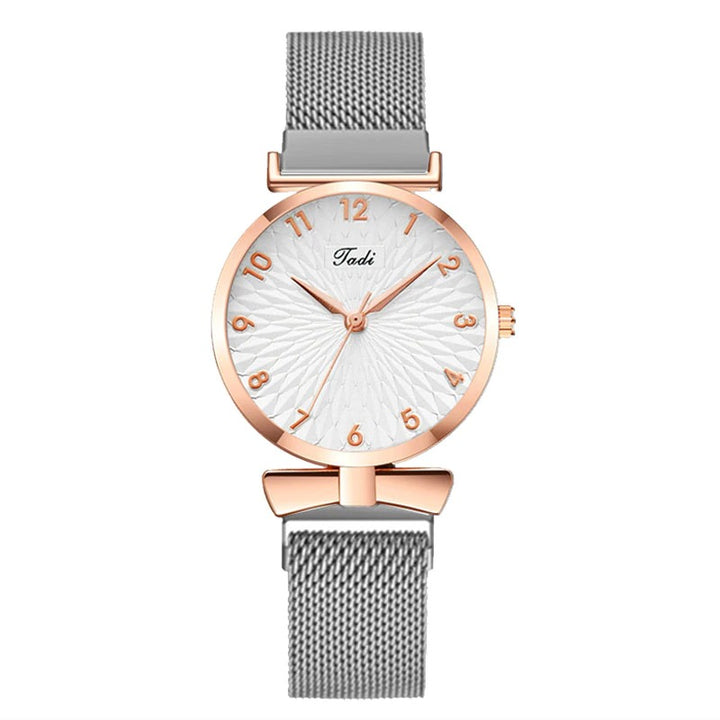 Casual Minimalist Bowknot Case with Stainless Steel Mesh Band Quartz Watches