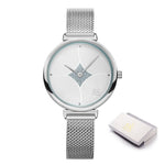 Delicate Curved Glitter Embellished Dial with Steel Mesh Strap Quartz Watches