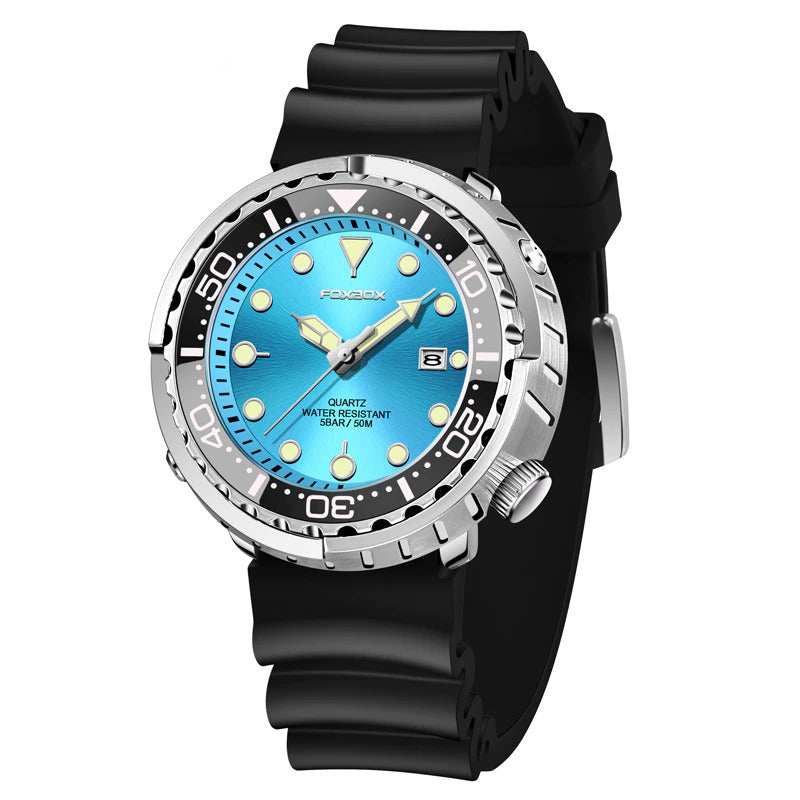 Rotating Bezel Waterproof Watch with Luminous Hands and Indicators