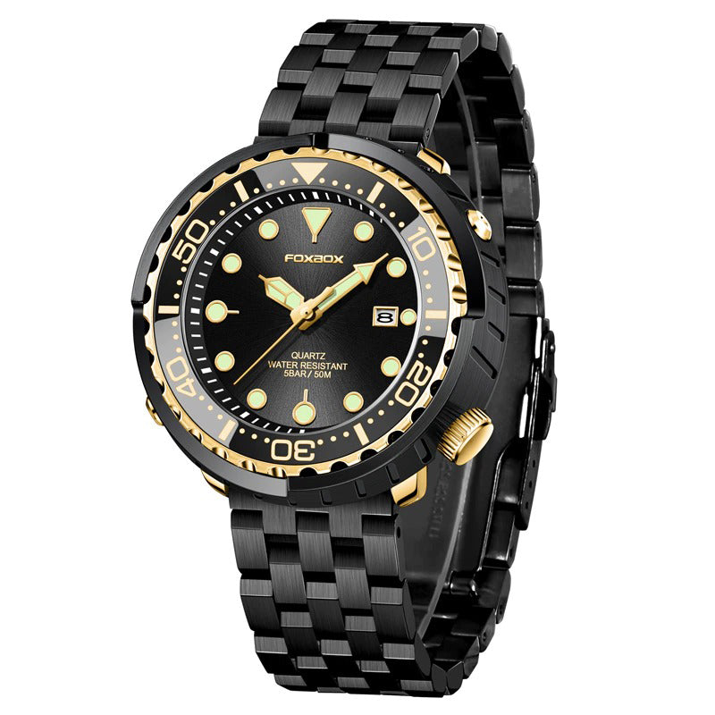 Rotating Bezel Waterproof Watch with Luminous Hands and Indicators