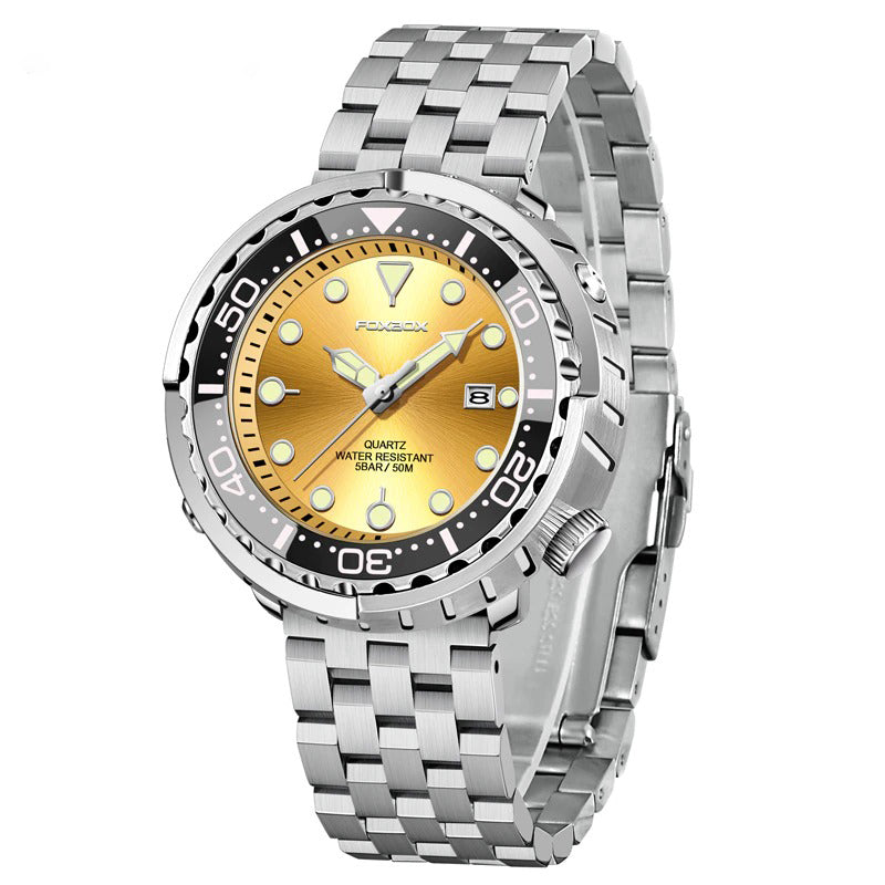 Rotating Bezel Waterproof Watch with Luminous Hands and Indicators