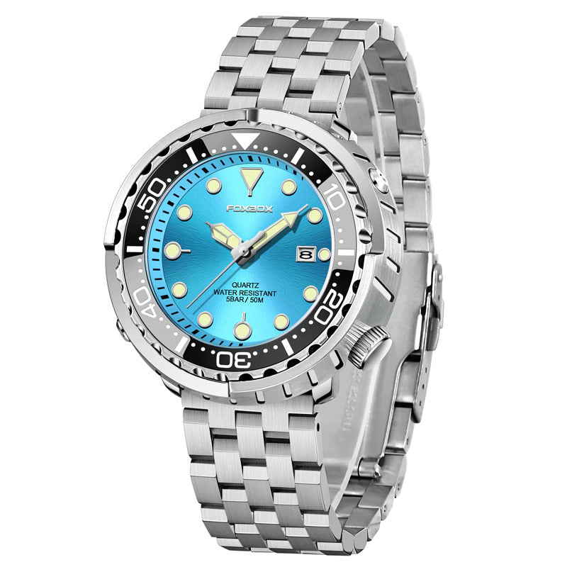 Rotating Bezel Waterproof Watch with Luminous Hands and Indicators