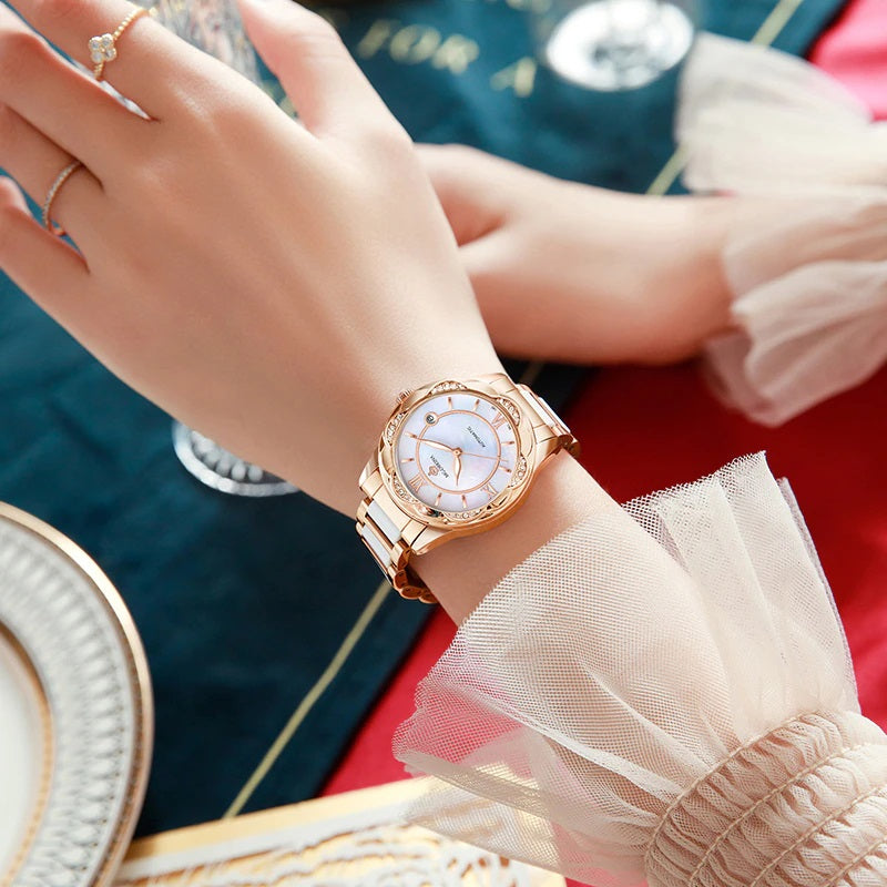 Luminous Rhinestone Flower Shaped Case Automatic Self-Winding Watches