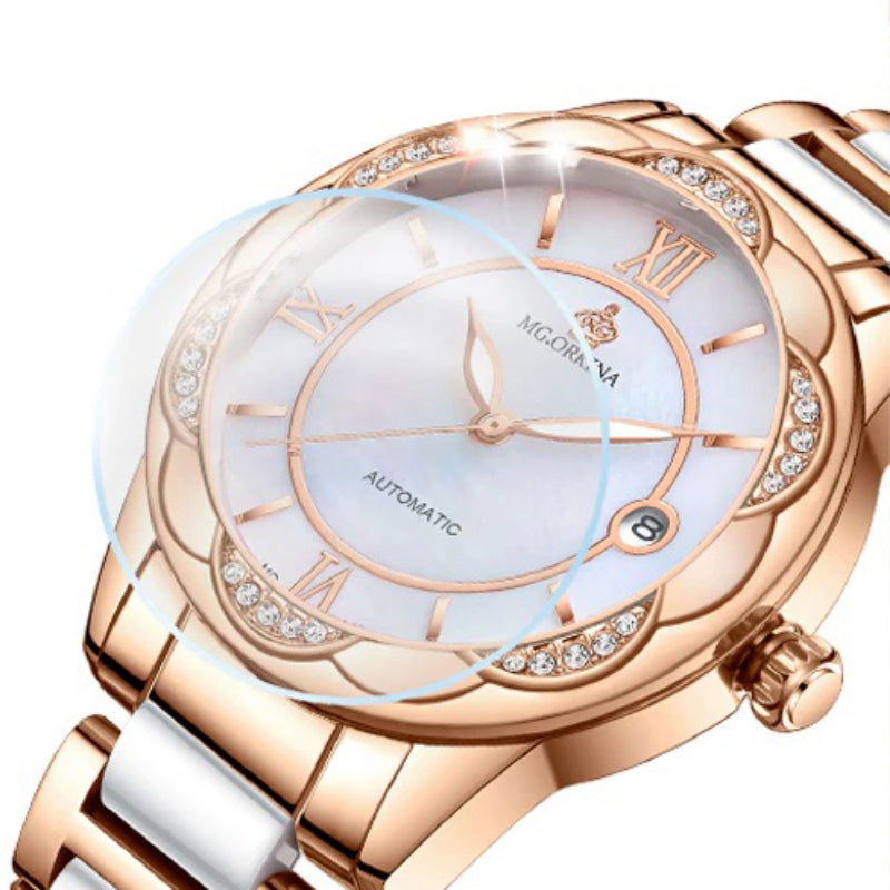 Luminous Rhinestone Flower Shaped Case Automatic Self-Winding Watches