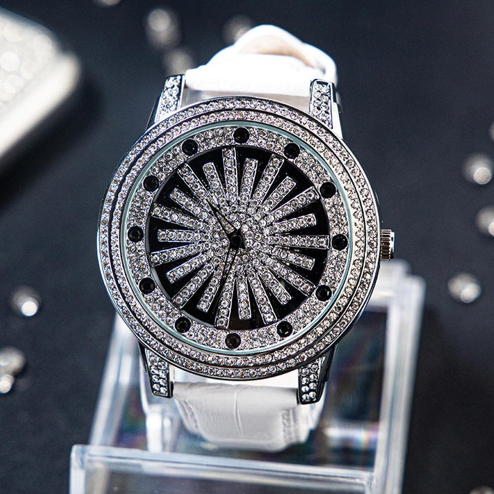 Dazzling Interstellar Rhinestone Bejeweled with Soft Vegan Leather Strap Quartz Watches