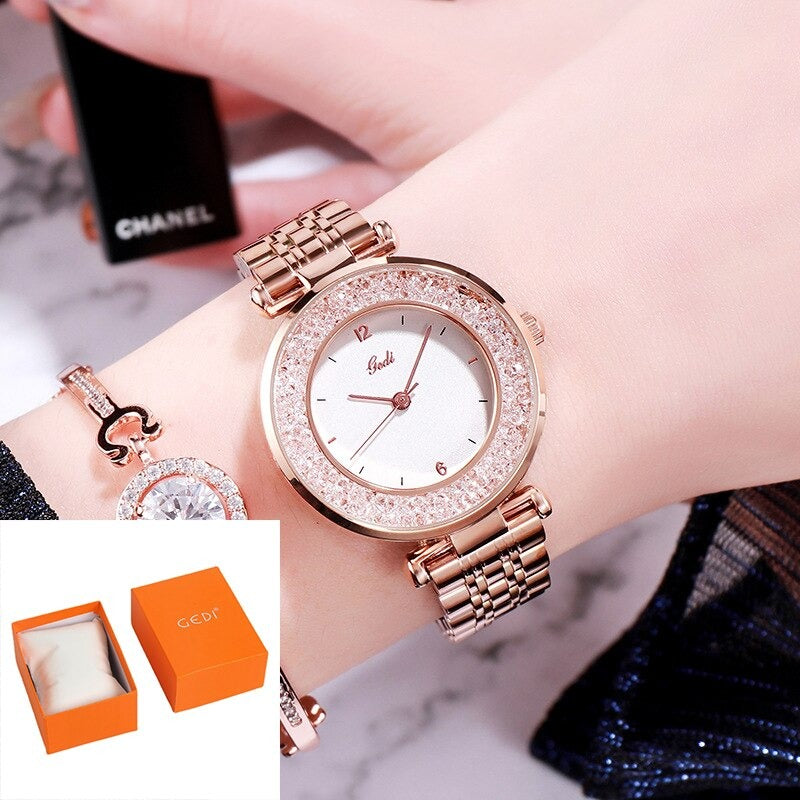 Lavish Rhinestone Emblazed in Stainless Steel Quartz Watches