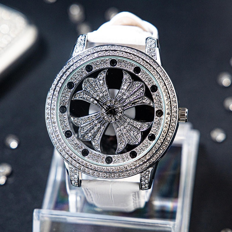 Dazzling Interstellar Rhinestone Bejeweled with Soft Vegan Leather Strap Quartz Watches