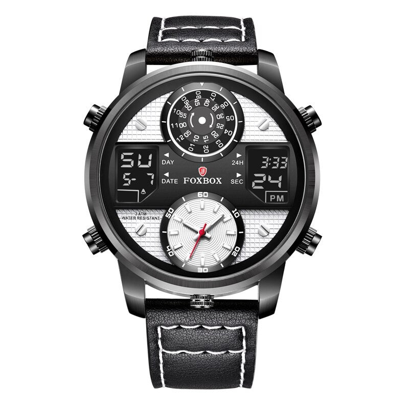 High-Powered Multiple Time Display with Premium Vegan Leather Strap Quartz Watches