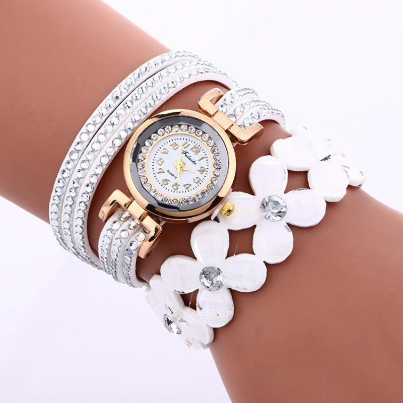 Fashionable Multi-layer Rhinestone Flower Bracelet Quartz Watches