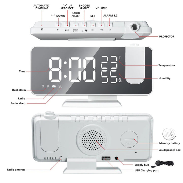 Large Screen Smart Digital LED Display Projector Alarm Clocks