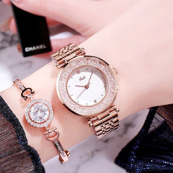 Lavish Rhinestone Emblazed in Stainless Steel Quartz Watches