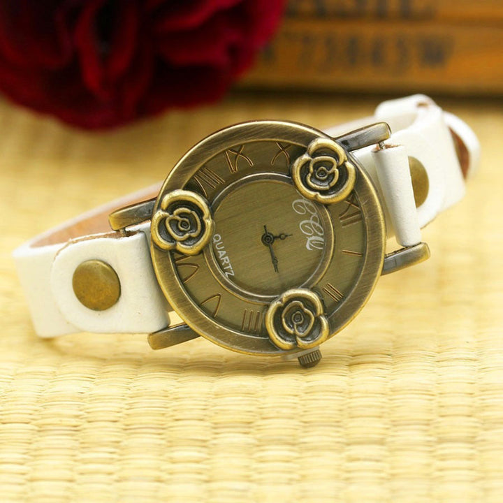 Antique Rose Dial Genuine Leather Strap Quartz Watches