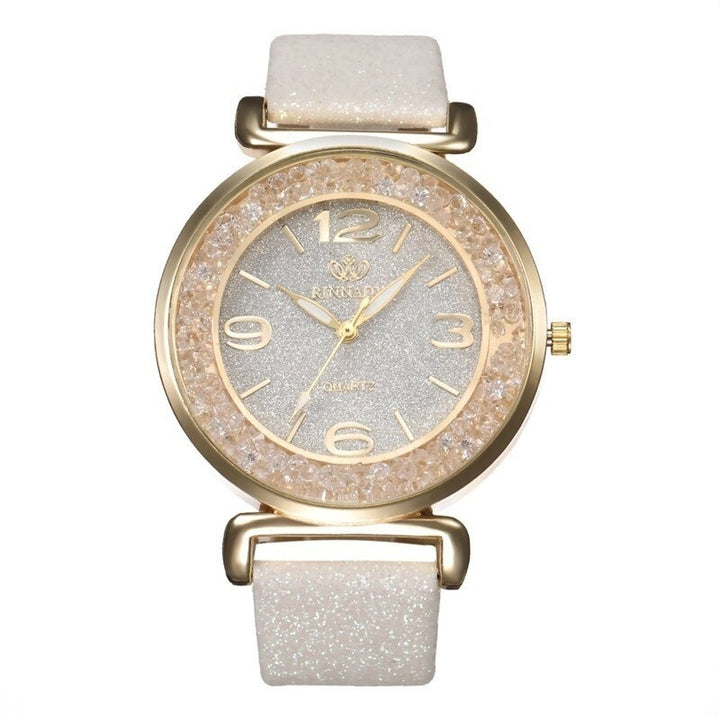 Shimmering Rhinestones with Frosted Vegan Leather Strap Quartz Watches