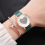 Charming Love Heart Dial Quartz Watches with Star Charm Bracelet
