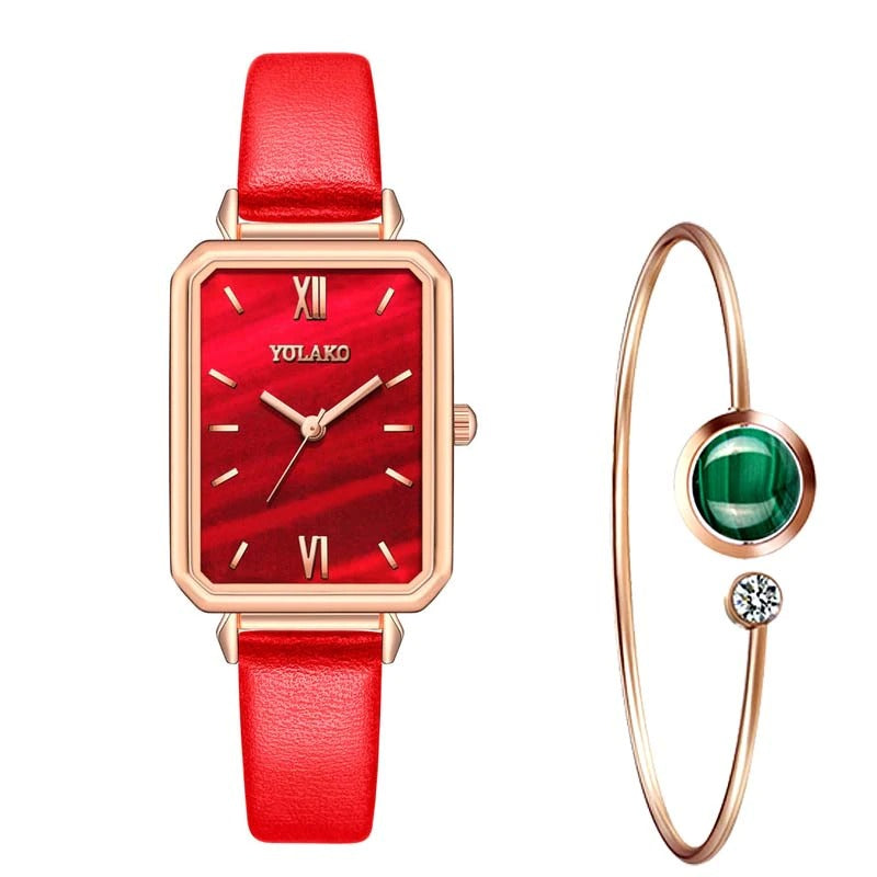 Square Case Fashion Quartz Wristwatches and Bracelet Set