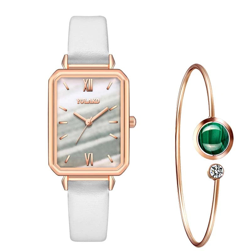 Square Case Fashion Quartz Wristwatches and Bracelet Set